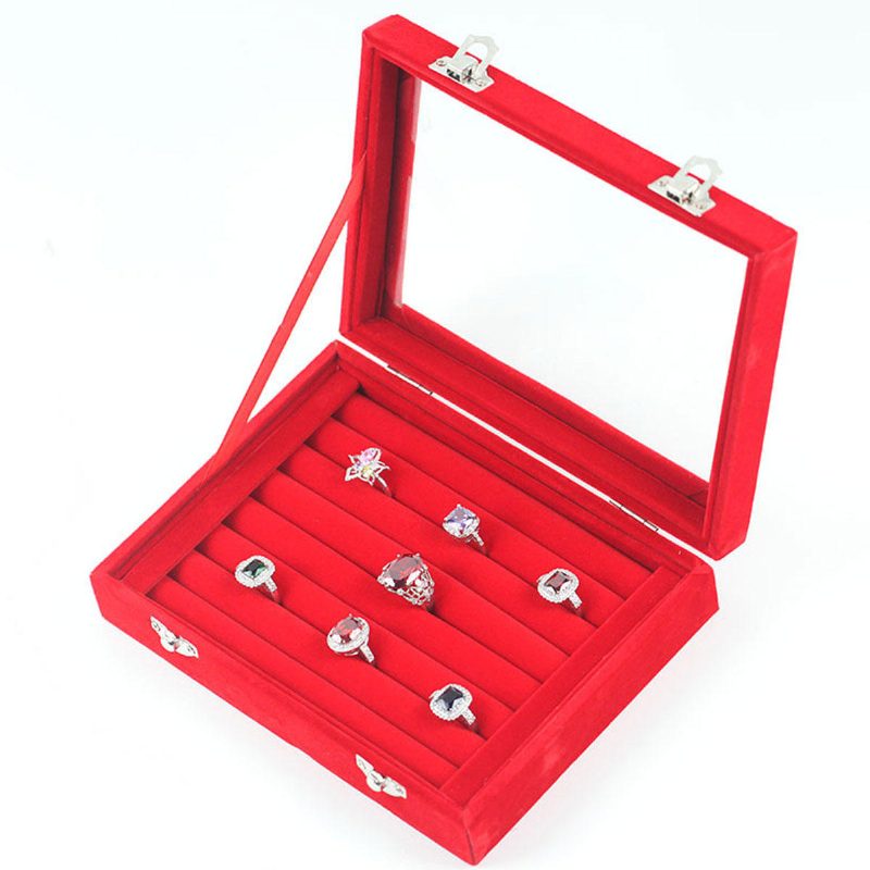 Šperky Velvet Wood Ring Display Organizer Box Držiak Na Uloženie Náušníc