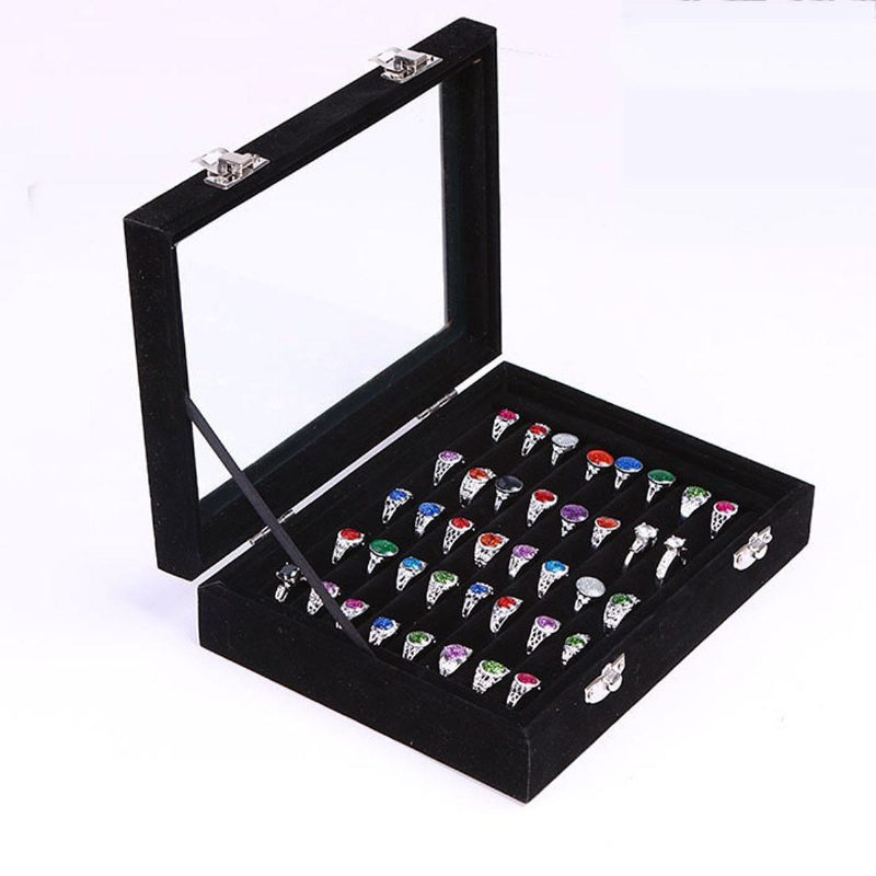 Šperky Velvet Wood Ring Display Organizer Box Držiak Na Uloženie Náušníc