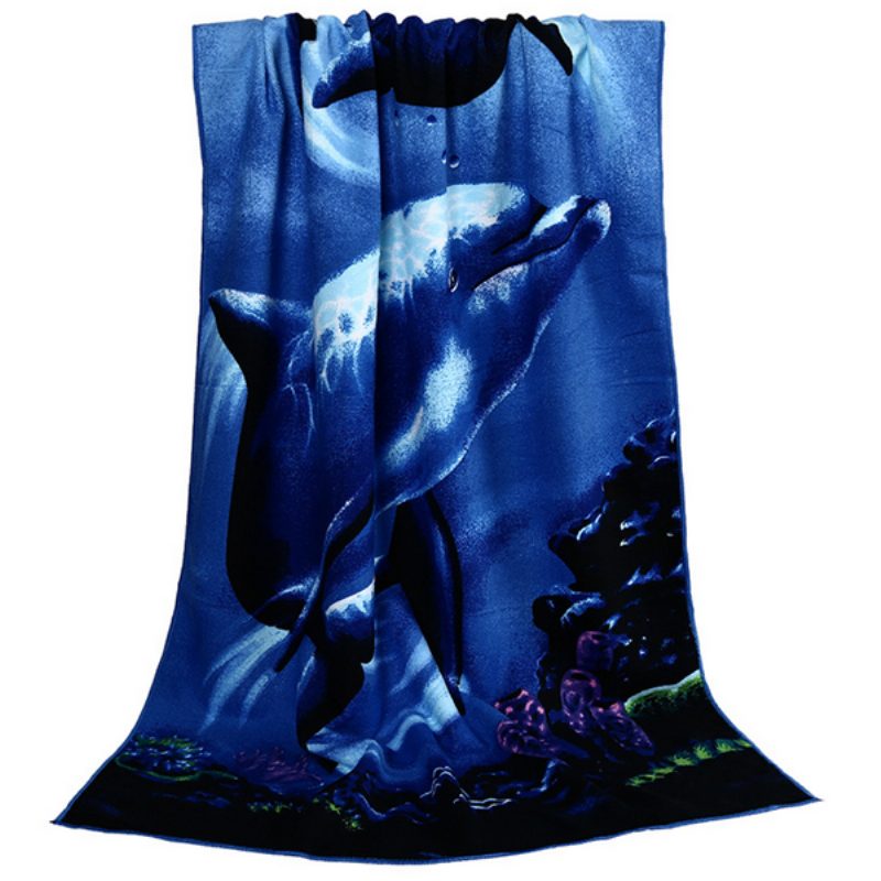 70 X 150 cm Blue Dolphin Penguin Potlač Absorpčné Plážové Uteráky Z Mikrovlákna Rýchloschnúca Osuška