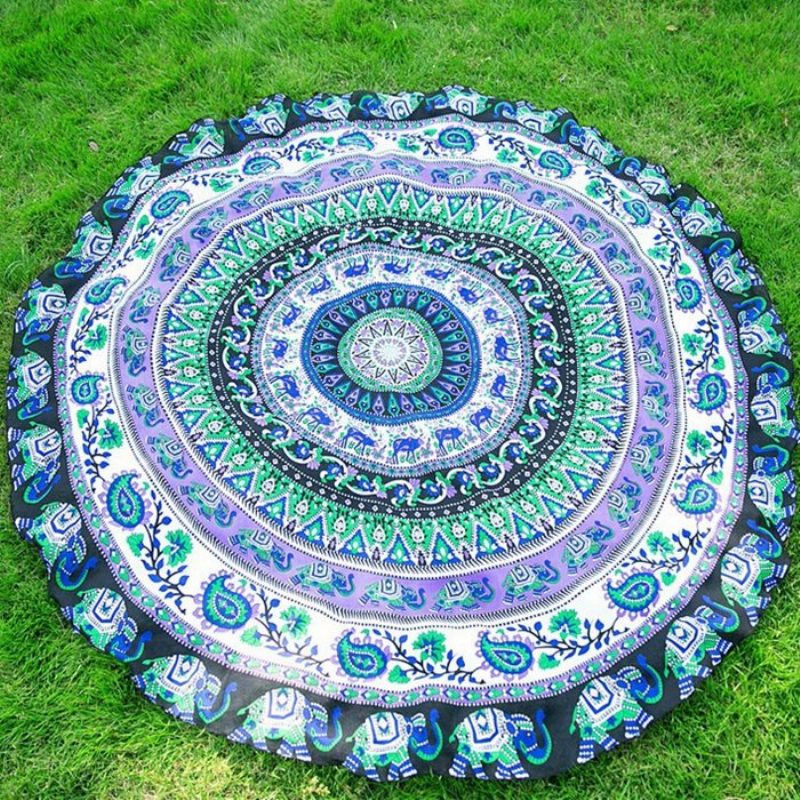 Honana Wx-92 150cm Bohémsky Tenký Šifón Plážová Osuška Mandala Okrúhla Hodvábna Šatka Posteľná Bielizeň Gobelínová Podložka