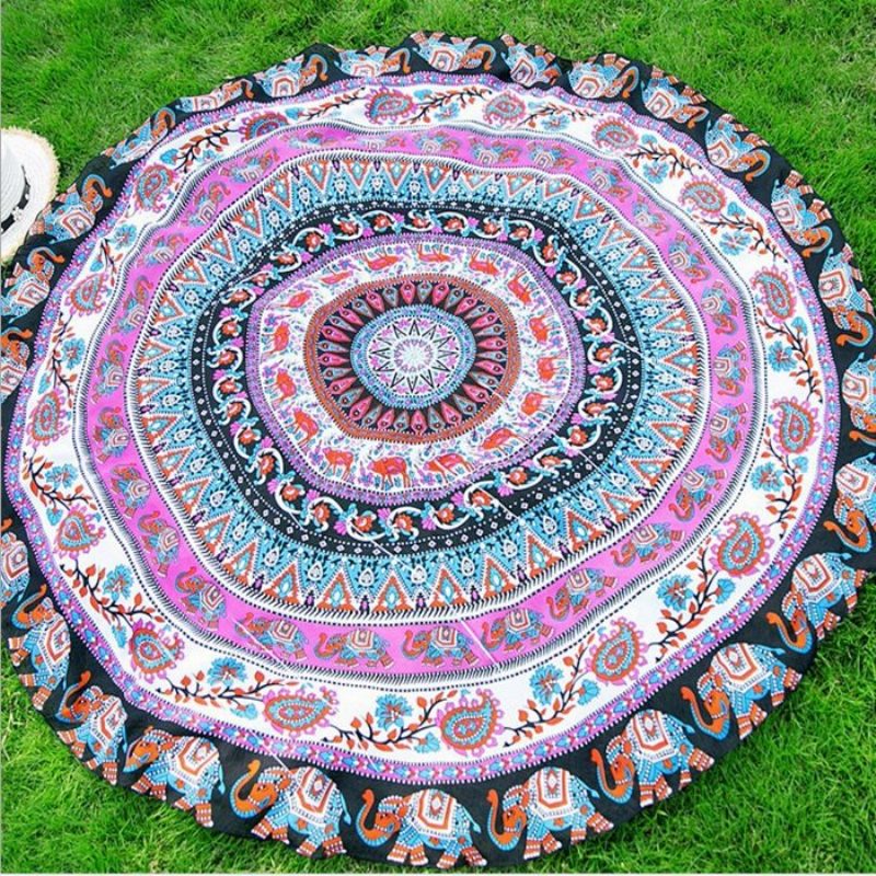 Honana Wx-92 150cm Bohémsky Tenký Šifón Plážová Osuška Mandala Okrúhla Hodvábna Šatka Posteľná Bielizeň Gobelínová Podložka