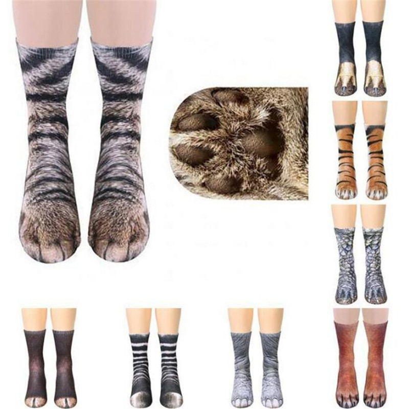 Kreatívna 3d Tlač Ponožky S Labkou Pre Dospelých Zvierat Unisex Posádka Mačka S Dlhými Rukávmi Elastická Priedušná Ponožka Pes Tiger Zebra Prasa Mačacie Paw