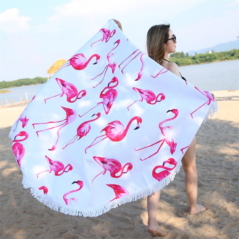 Módna Plážová Osuška Flamingo 450 G So Strapcami Z Mikrovlákna 150 cm Pikniková Prikrývka Na Pláž