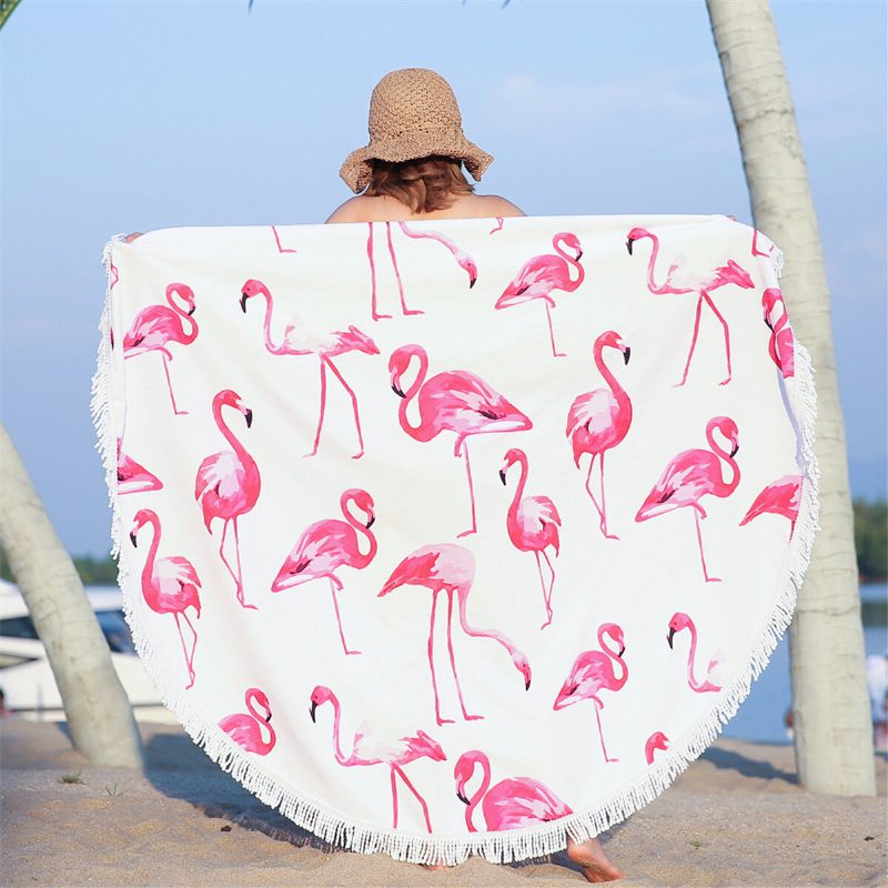 Módna Plážová Osuška Flamingo 450 G So Strapcami Z Mikrovlákna 150 cm Pikniková Prikrývka Na Pláž