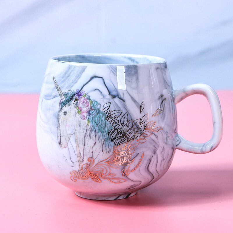 400ml Pár Voda Pohár Mramorovaný Keramický Flamingo Unicorn Letter Coffee Cup