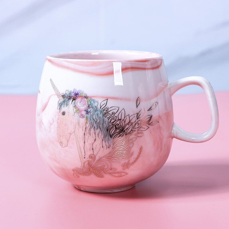 400ml Pár Voda Pohár Mramorovaný Keramický Flamingo Unicorn Letter Coffee Cup