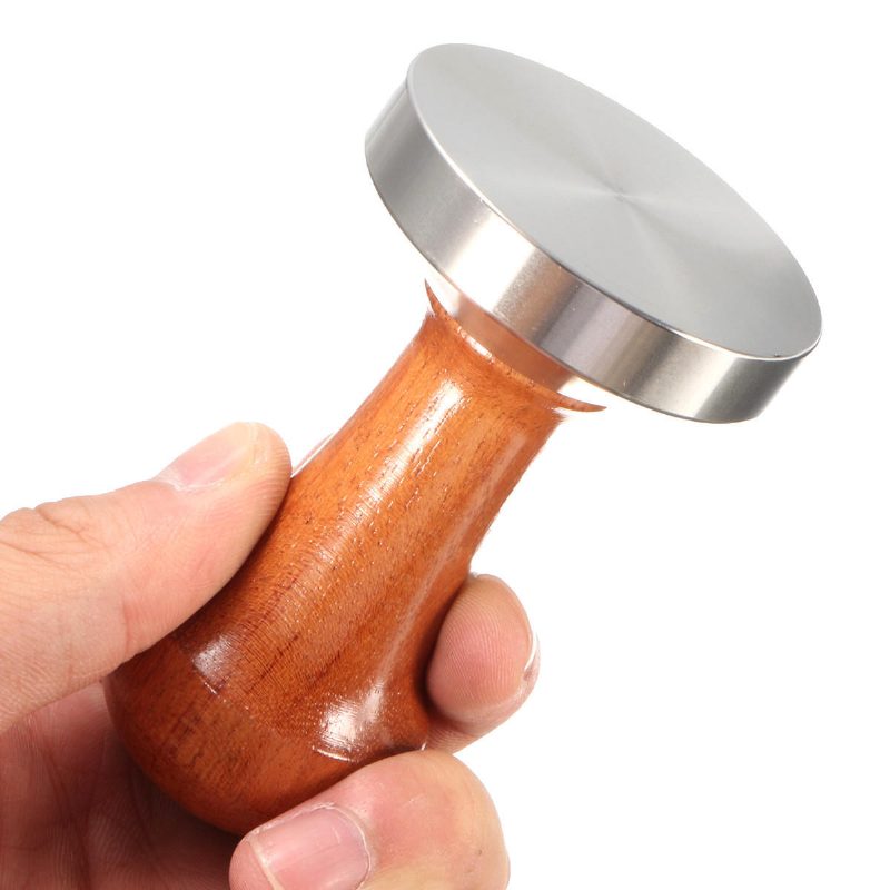 53 mm Nerezová Oceľ Cafe Tamper Bean Press For Espresso Flat Base Drevená Rukoväť