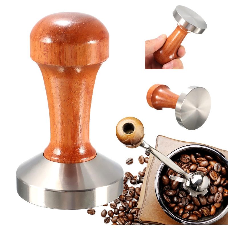 53 mm Nerezová Oceľ Cafe Tamper Bean Press For Espresso Flat Base Drevená Rukoväť