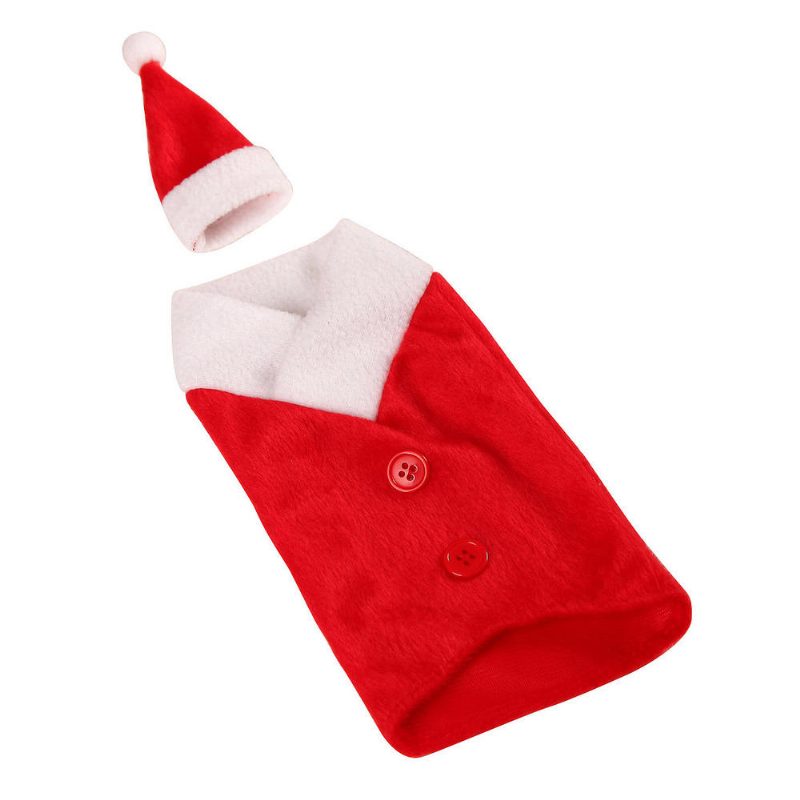 Vianočné Červené W-ine Fľaše Pokrývajú Oblečenie S Klobúkmi Santa Claus Dekorácia Gombíkov Uzáver Fliaš Kuchyňa