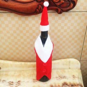 Vianočné Červené W-ine Fľaše Pokrývajú Oblečenie S Klobúkmi Santa Claus Dekorácia Gombíkov Uzáver Fliaš Kuchyňa