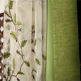 2 Ks Kvetinová Vyšívaná Polopriesvitná Záclona Botanický Dizajn Amerického Vidieckeho Štýlu Elegantná Zelená