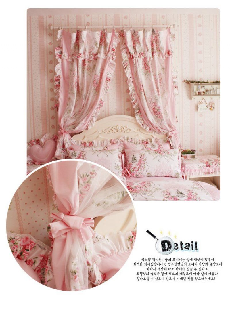 Kórejský Štýl Rustikálny Vintage Ružový Záves V Spálni S Kvetinovou Úpravou Okien (dva Panely)