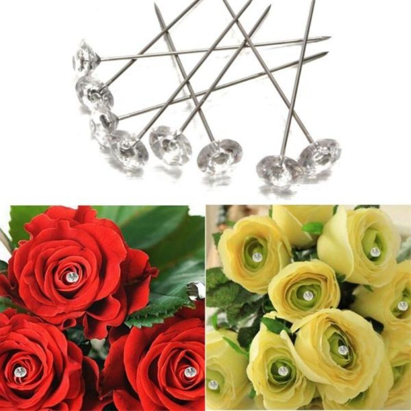 100 Ks Číre Diamante Kvetinové Ihlice Potreby Pre Svadobné Kytice Diamond Corsage Kvetinárstvo