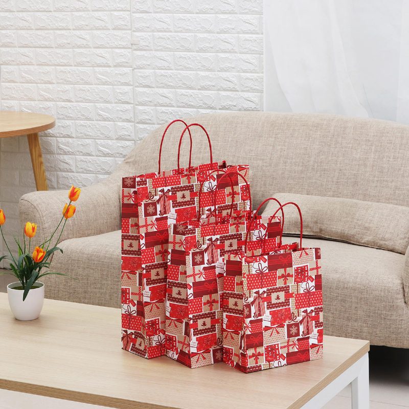 12ks/lot Christmas Kraft Paper Bag Santa Gift Bag Candy Bag Party Sup