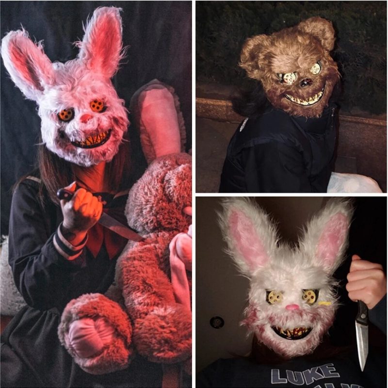 Bloody Killer Rabbit Bear Mask Strašidelná Halloweenska Maska Halloween Plyšová Cosplay Hororová