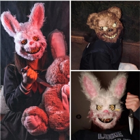 Bloody Killer Rabbit Bear Mask Strašidelná Halloweenska Maska Halloween Plyšová Cosplay Hororová