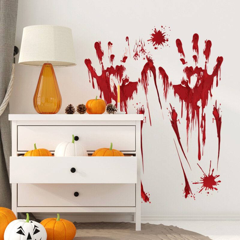 Halloween Blood Handprint Sklenená Nálepka Na Okno Odnímateľné Nálepky Na Stenu Dekorácie Do Obývačky