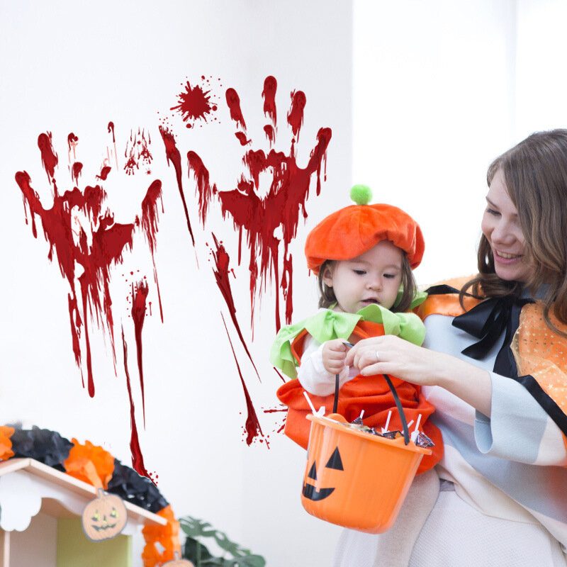 Halloween Blood Handprint Sklenená Nálepka Na Okno Odnímateľné Nálepky Na Stenu Dekorácie Do Obývačky