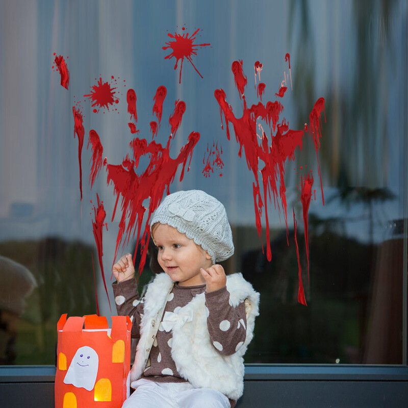 Halloween Blood Handprint Sklenená Nálepka Na Okno Odnímateľné Nálepky Na Stenu Dekorácie Do Obývačky