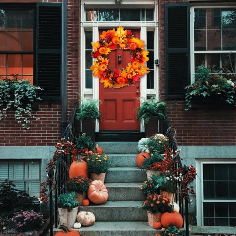 Halloween Umelý Tekvicový Veniec Jeseň Farba Úroda Javorový List Led Svetelná Šnúra Dvierka Ozdoba Girlandy