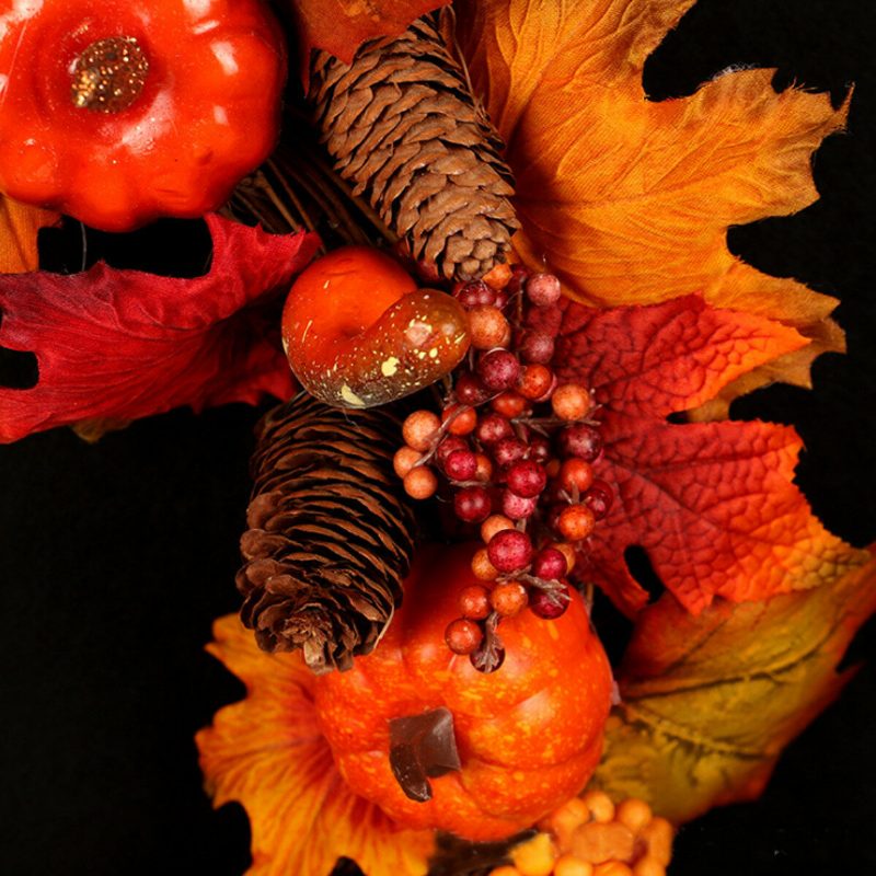 Halloween Umelý Tekvicový Veniec Jeseň Farba Úroda Javorový List Led Svetelná Šnúra Dvierka Ozdoba Girlandy