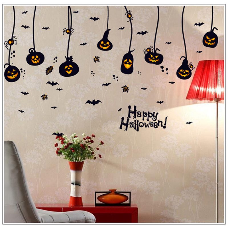 Halloween Vodotesné Pvc Samolepky Na Stenu Gotická Tekvica Lucerna Čarodejnícky Vzor Diy Domáca Detská Izba Dekorácia Detskej Izby