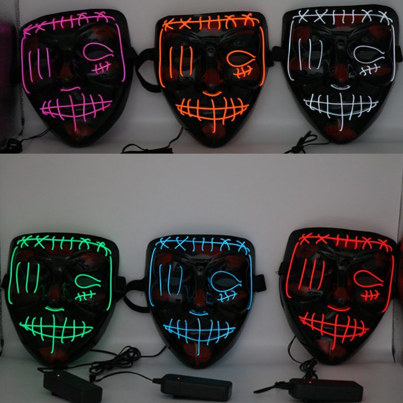 Halloweenska Led Viacfarebná Svetelná Maska Light Up The Purge Movie Costume Party Mask