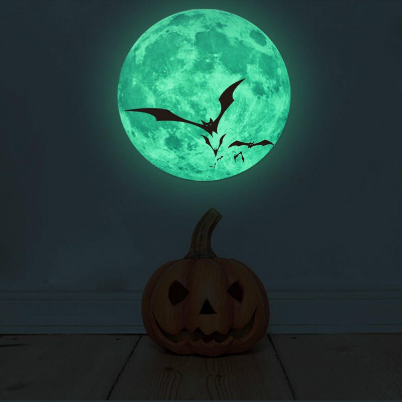 Nálepka Na Stenu Halloween Moon Bat Žiariaca V Tme Svetelná Odnímateľná Dekorácia Do Párty Miestnosti