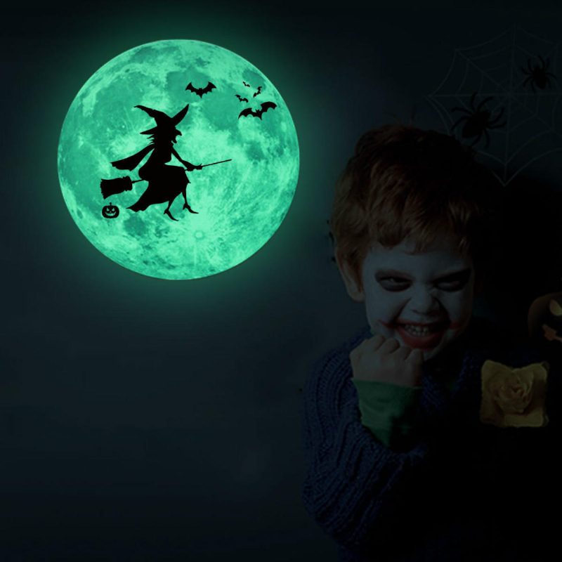 Nálepka Na Stenu Halloween Moon Bat Žiariaca V Tme Svetelná Odnímateľná Dekorácia Do Párty Miestnosti