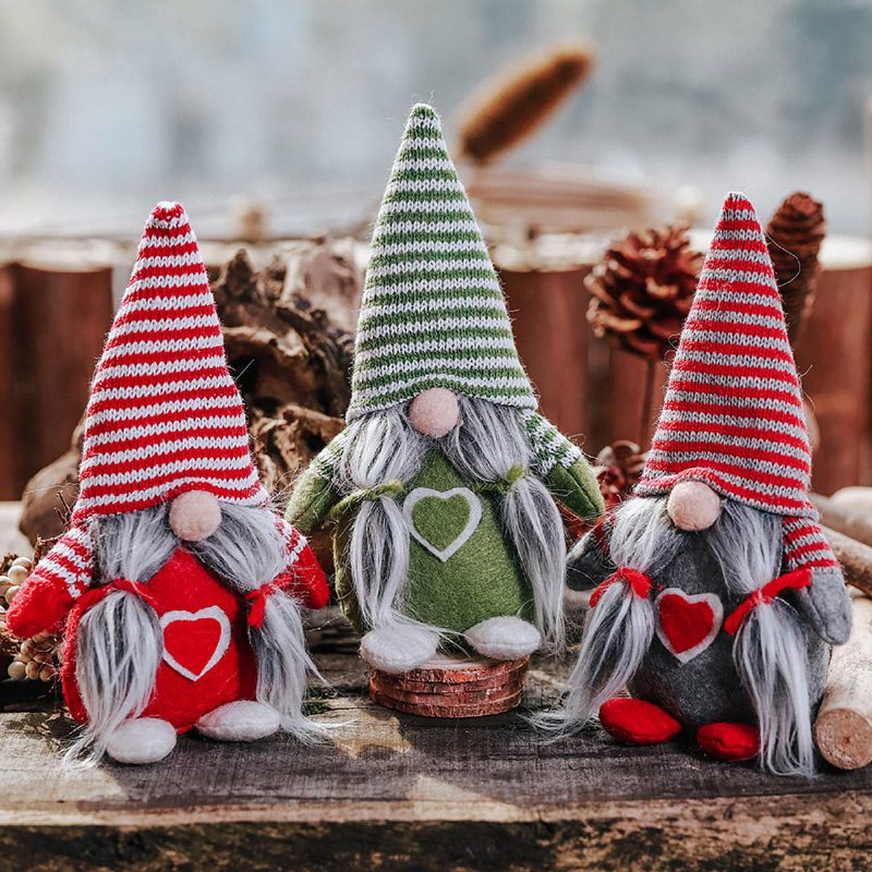 Netkaná Čiapka So Srdcom Ručne Vyrobený Gnome Santa Vianočné Figúrky Ornament Dekorácie Na Sviatočný Stôl Slávnostný Darček