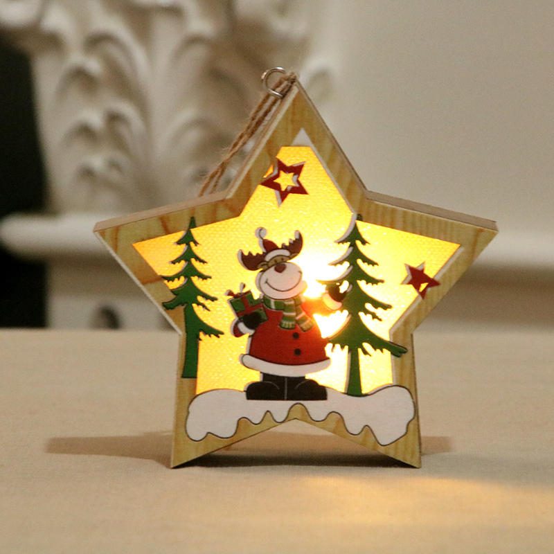 Svietiace Vianočné Drevené Ozdobné Led Svetlo Santa Claus Deer Lampa Xmas