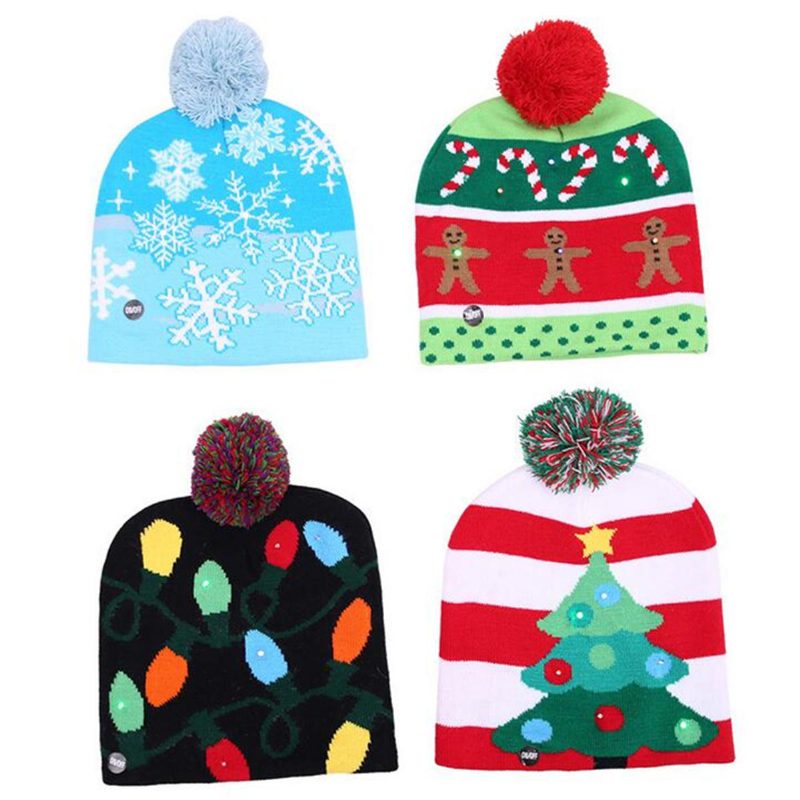 Vianočná Led Svetlá Zimná Teplá Čiapka S Čiapkou Santa Claus Snowflake Knitted Hat