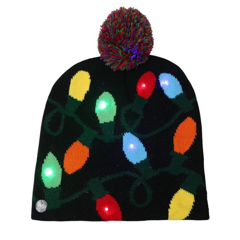 Vianočná Led Svetlá Zimná Teplá Čiapka S Čiapkou Santa Claus Snowflake Knitted Hat