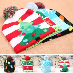 Vianočná Led Svetlá Zimná Teplá Čiapka S Čiapkou Santa Claus Snowflake Knitted Hat