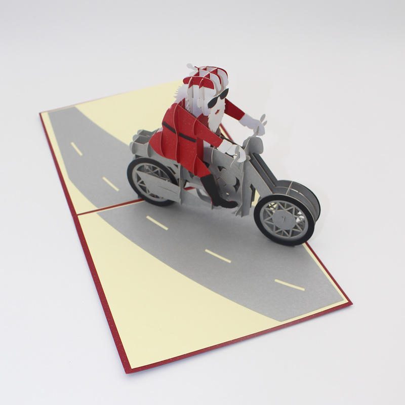 Vianočné 3d Motocykel Santa Claus Pop Up Blahoželanie Darčeky Party