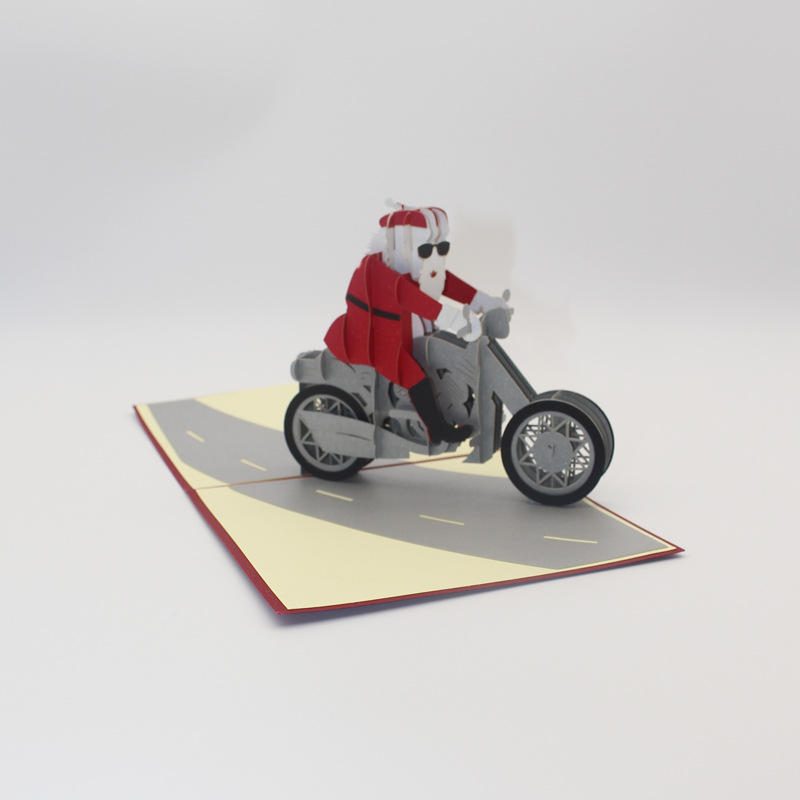 Vianočné 3d Motocykel Santa Claus Pop Up Blahoželanie Darčeky Party