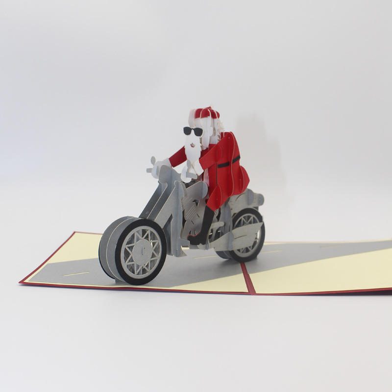 Vianočné 3d Motocykel Santa Claus Pop Up Blahoželanie Darčeky Party