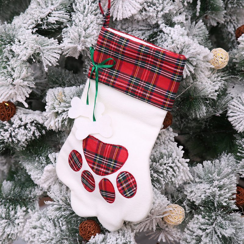 Vianočné Ponožky Červená Modrá Kockované Psy Paw Pančuchy Vrecia Závesné Nový Rok Detské Darčeky Dekorácie Na Vianočný Večierok