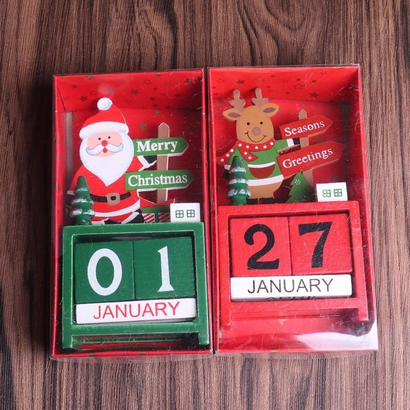 Vianočný Adventný Odpočítavací Kalendár Drevený Vzor Soba Snehuliaka Santa Clausa S Maľovanými Blokmi Dekorácie Dovolenkového Domu