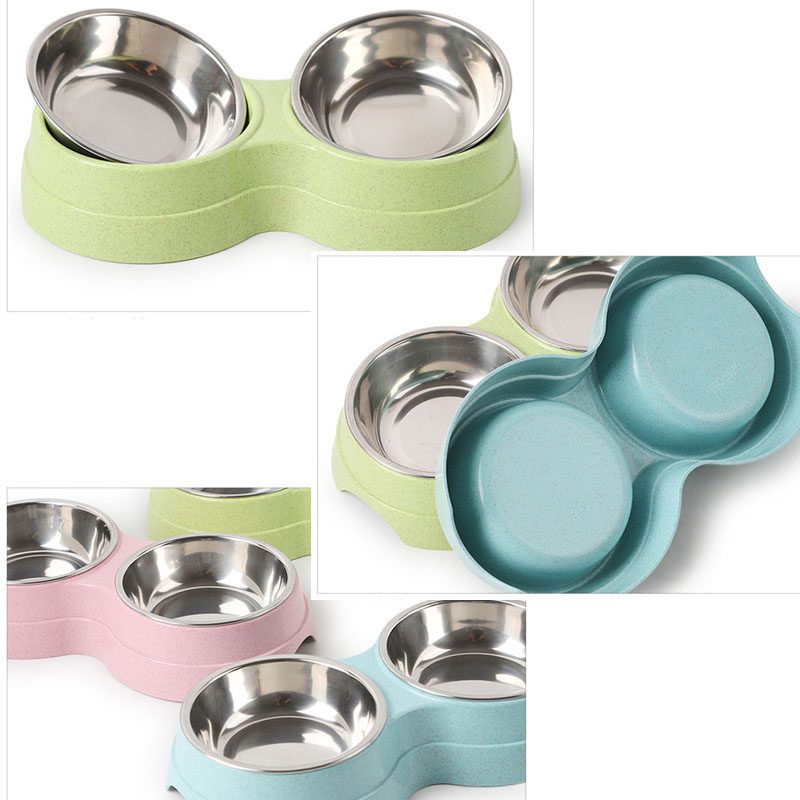 Double Pets Bowl Water Food Feeder Nerezové Kŕmidlo Na Misky