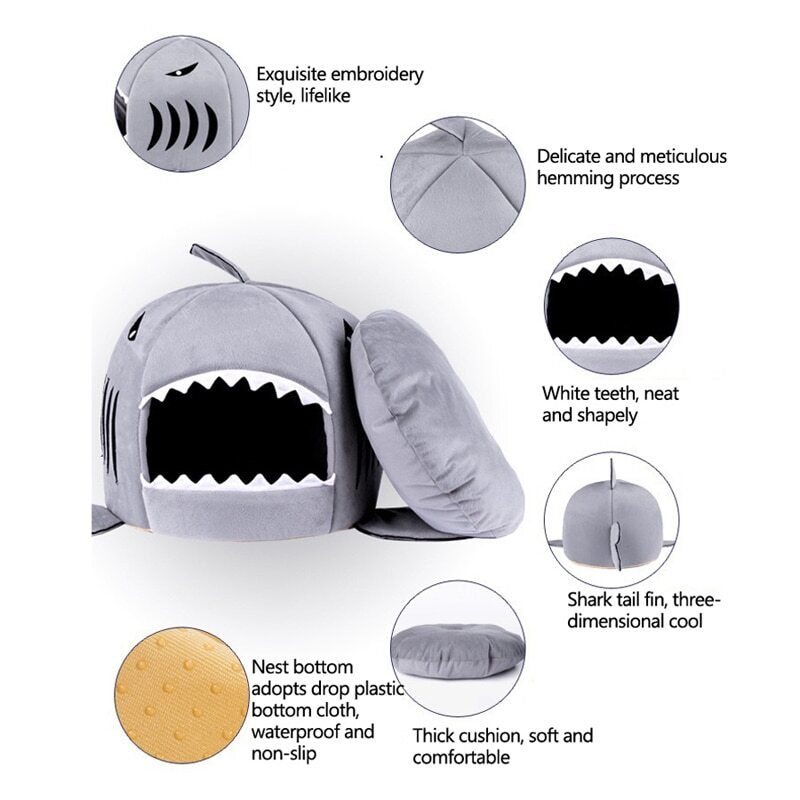 Pets Shark Bed Psy Soft House Cat Cave