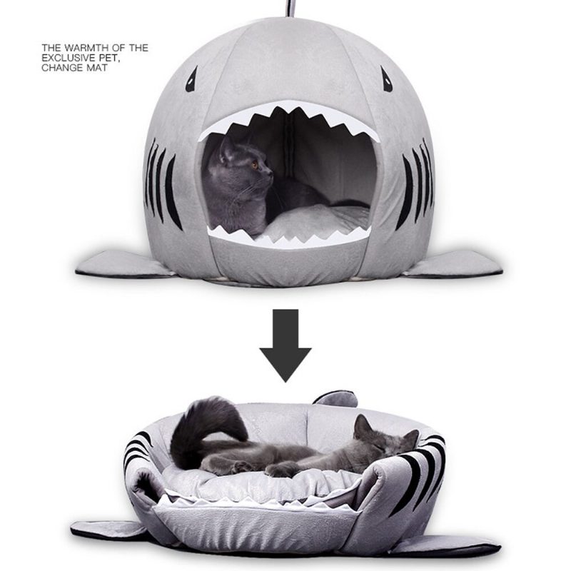 Pets Shark Bed Psy Soft House Cat Cave