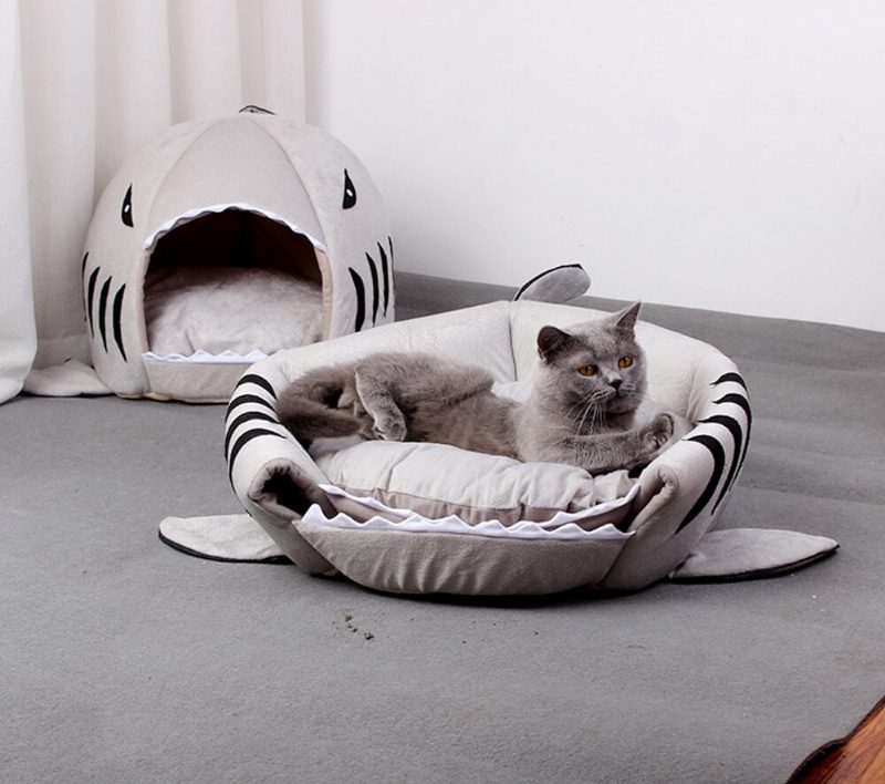 Pets Shark Bed Psy Soft House Cat Cave