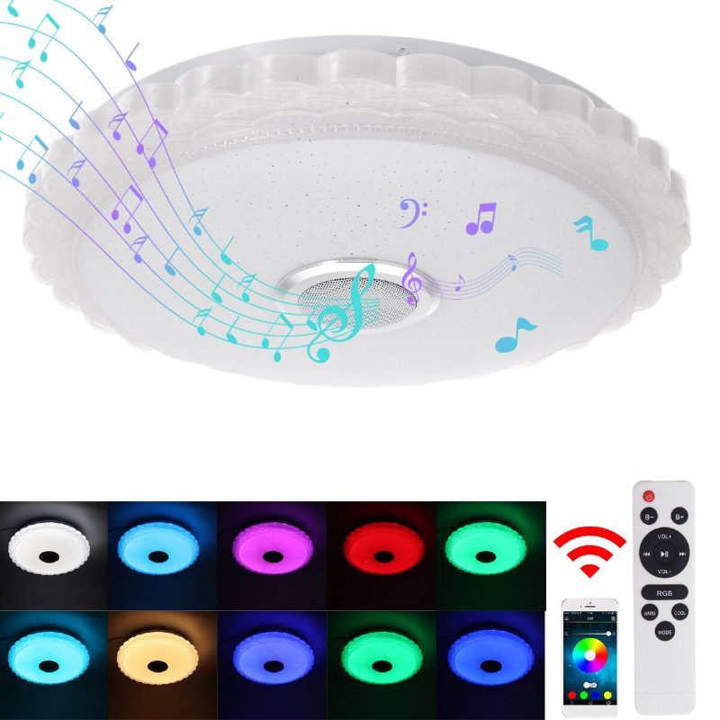 100-240v Led Stropné Svietidlo S Bluetooth Reproduktorom Výmena Stmievateľnej Hudobnej Lampy Pre Domáce Párty Diaľkové Ovládanie App