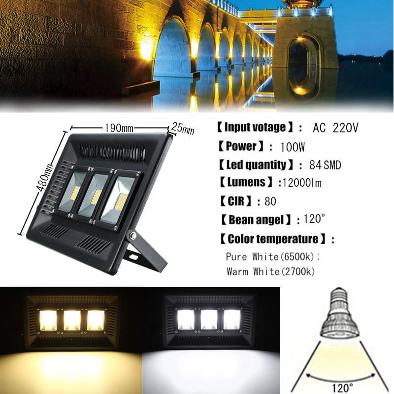 100w Led Ultratenké Vodotesné Svietidlo Vonkajšie Záhradné Ac220v