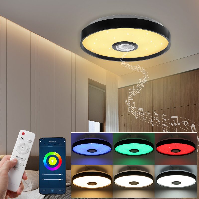 124led Čierna Hudobná Rgb Stropná Lampa Svetlo Wifi App + Diaľkové Ovládanie Inteligentné Bluetooth