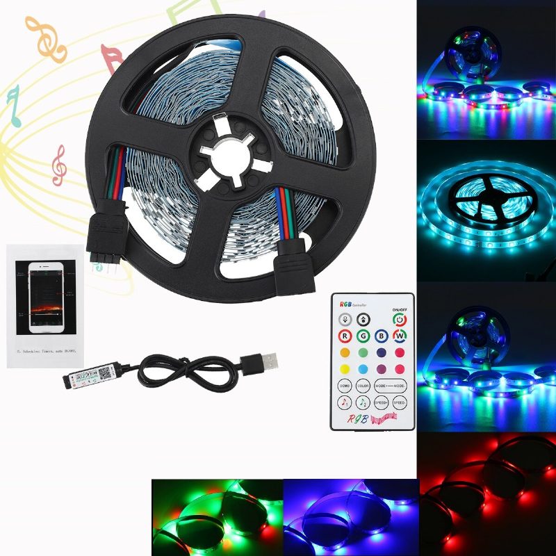 1m/2m/3m/4m/5m Bluetooth App 3528smd Rgb Usb Led Páskové Svetlo Vnútorná Pásková Lampa + Diaľkové Ovládanie