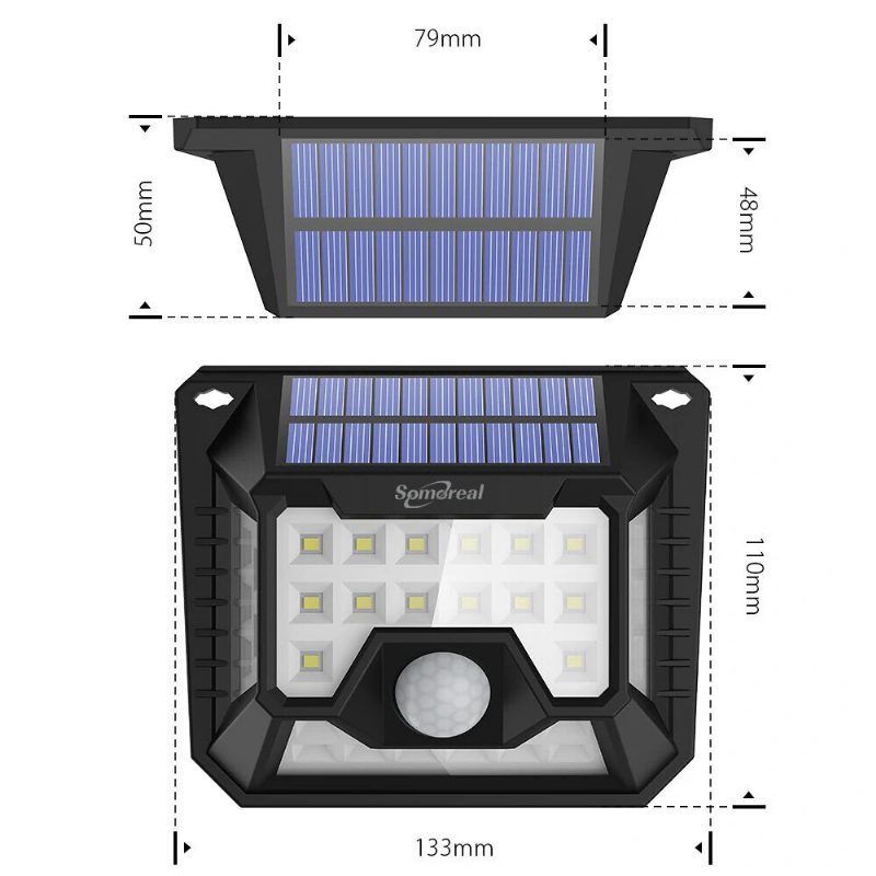 2ks Somoreal Sm-olt3 Vonkajšie Solárne Svetlá 32 Led 120°pir Senzor Širokouhlé Vodotesné Nástenné Svietidlo Pre Záhradné Cestičky A Bezpečnostné