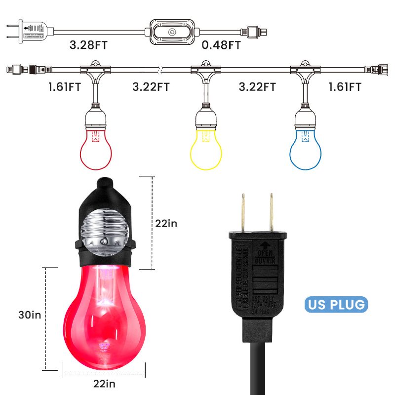 48ft Diaľkové Ovládanie Elfeland Rgb Svetelný Reťazec Osvetlenie Brány S 15 Ks Žiaroviek Americká Zástrčka Ac100-240v Vodotesná Ip65