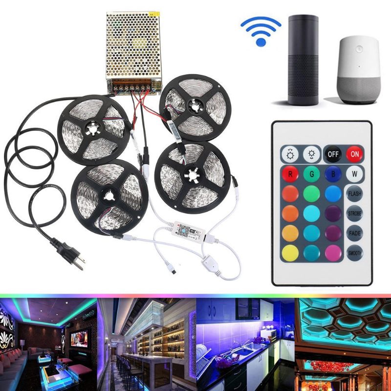 4pcs 5m Nevodotesné Smd2835 Rgb Alexa App Home Wifi Control Súprava Inteligentného Led Pásika Ac110-240v